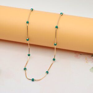 "Rose Gold Necklace with Green Beads Subtle Pop of Color, XPNL0139
